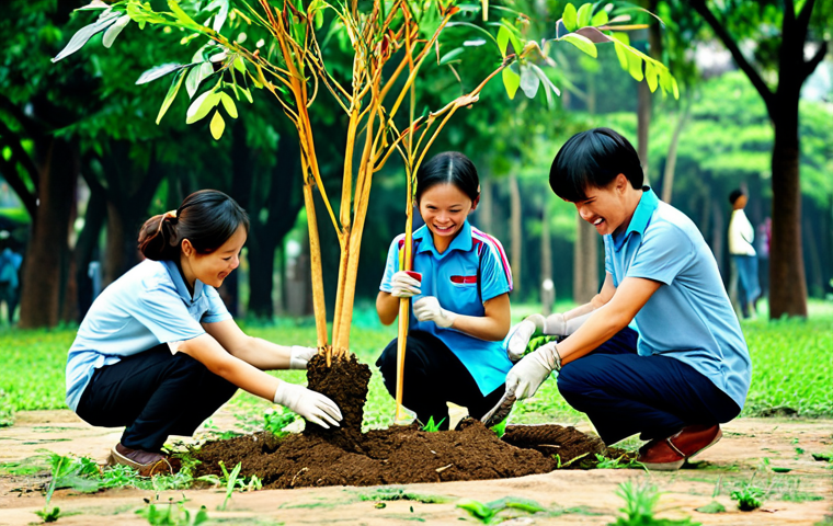 생태계 중심 사고와 지역 사회의 역할 - Community Engagement**

"A diverse group of fully clothed Vietnamese volunteers planting trees in a ...