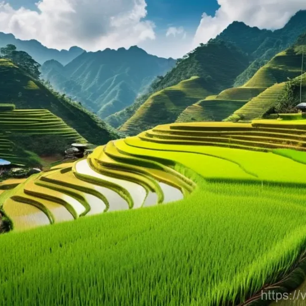 생태계 중심 사고와 지역 경제 활성화 - **A Vibrant Northwest Vietnamese Village Embracing Nature:** A wide shot capturing a picturesque sce...