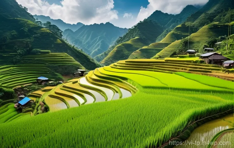 생태계 중심 사고와 지역 경제 활성화 - **A Vibrant Northwest Vietnamese Village Embracing Nature:** A wide shot capturing a picturesque sce...