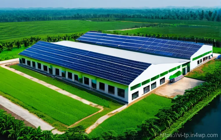 생태계 중심 사고의 사회적 영향력 - **Green Tech Manufacturing in Vietnam:** A panoramic shot of a modern, eco-friendly factory located ...